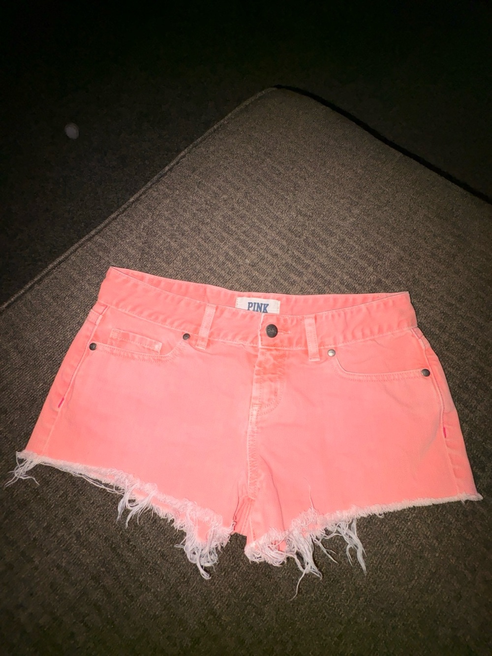 PINK Victoria's Secret Neon Coral Frayed Denim Shorts